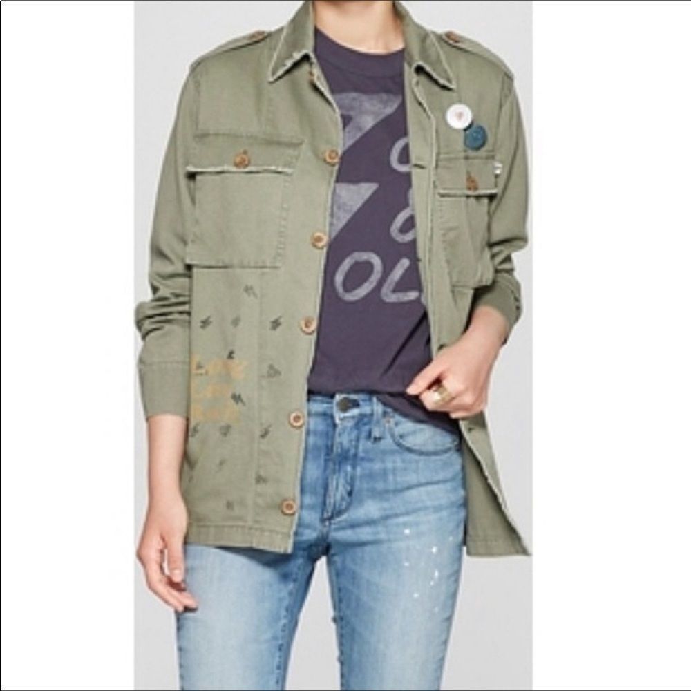 NWT Junkfood Long Live Rock Olive Green Military Utility Jacket Small